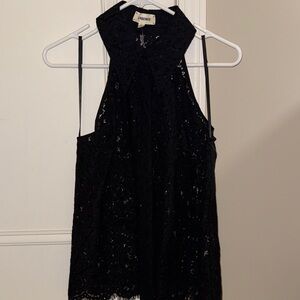 L'AGENCE Black Lace Halter Tank Top